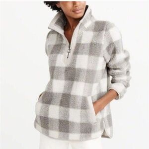 Abercrombie White and Gray Check Quarterzip